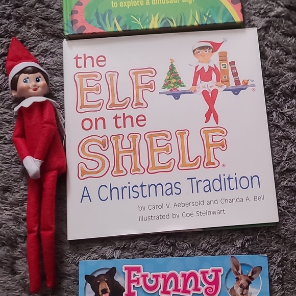 Lot of 3  books Elf on Shelf, Dinosaurs with magnifying  glass, funny animals - Picture 1 of 6